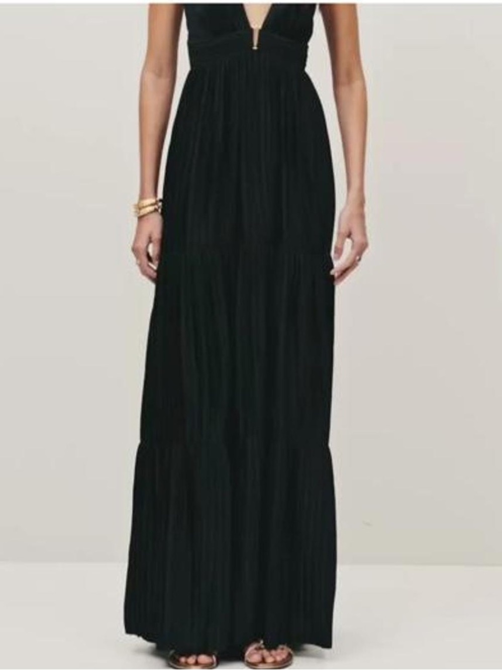 ba&sh Black Plunging V-Neck Spaghetti Strap Maxi Dress - Picture 3 of 8